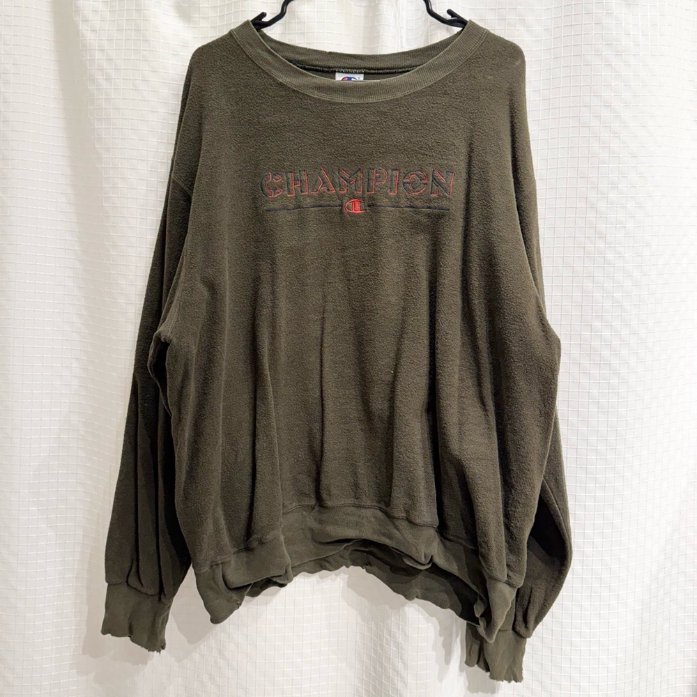 VINTAGE Champion Olive Crewneck Sweatshirt with Signature Logo Tag